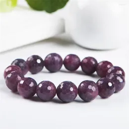 Strang Precious Natural Ru By Gems Faced Bead Bracelet 14mm Big Stretch Healing Crystal Round Fitness Woman Men