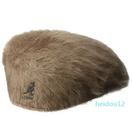 Caps Tide Brand Kangaroo Embroidery Beret for Women Vintage Painter Hat Autumn Winter Rabbit Fur Men Comt Warmth