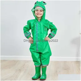 Impermeabili Impermeabile Impermeabile Bambini One Piece Rainwear Cartoon Animal Rain Et Striscia riflettente Poncho con cappuccio Eralls L230620 Drop Deli Dhzih