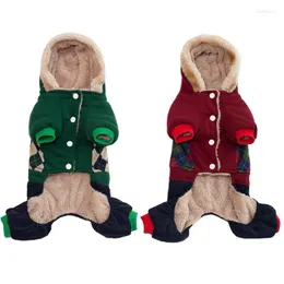 Hundebekleidung Winter-Haustier-Baumwollkleidung plus Samt-warmer Fleece-Mantel mit Kapuzen-Overall für Hundewelpen