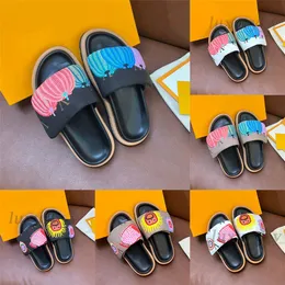 Designer Sandals YK Pool Pillow Mules Women Sunset Flats Luxury Comfort Mules Pumpkins Print Padded Front Strap Slippers Easy-to-wear Slides