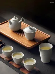مجموعات الشايات وعاء الشاي السيراميك المصنوع يدويًا وكوب مجموعة اليابان الرجعية على الطراز الفخار 4 أكواب 1 شاي شاي 2 ألوان الحاوية