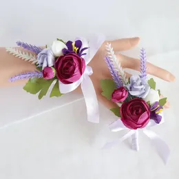 Link Bracelets Wedding Boutonniere Realistic Non-Wither Thick Petals Rose Flower Wrist Corsage Party