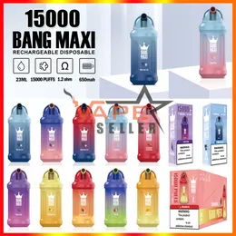 오리지널 퍼프 15K 뱅 킹 맥시 15000 퍼프 퍼즈 일회용 vape e 담배 650mAh 충전식 배터리 23ml 포드 razz 바 현지 창고