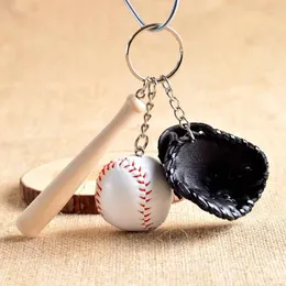 Keychains 2cm PU Baseball Glove Wood Bat Colorful Sports Car Key Chain Keyring for Women Men Gift