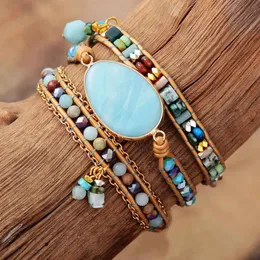 Charm Bracelets Multilayered Leather Wrap Bracelet W Natural Stone ite Beaded Strands Bracelet Boho Beads Jewelry Wholesale Dropship 230404