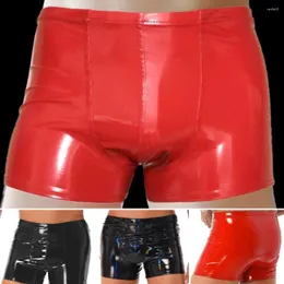Underpants Mid-rise Elastic Waistband Men Panties U Convex Thin Stretchy Sexy Solid Color Faux Leather Shorts Briefs Daily Wear Lingerie