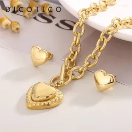 Halsband örhängen Set Heart Pendant Stud Gold Silver Color rostfritt stål "O" Chain OT CLASP FÖR KVINNA BREADSPROKTER