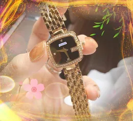 Popular Small Square Dial Quartz Movement Watch full stainless steel diamonds ring bracelet women Clock lovers Super Bright Waterproof Watches montre de luxe