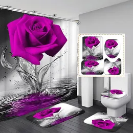 Dusch gardiner rosvattentät duschgardin set non glid mattor toalett täcker badrum matta blommig badrum dekoration jul hem 230406
