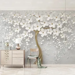 Wallpapers personalizado 3d mural papel de parede flor branca grande árvore po sala de cama paisagem decoração casa papel de parede