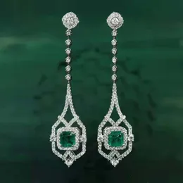 Dangle Chandelier RUZZALLATI Vintage Antique Lab Emerald Jewelry Silver Color Hollow Design Long Drop Earring for Women Dangler Gift 230404