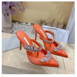 Scarpe eleganti da donna sandali con décolleté sandali con tacco alto con strass Lurum Mules in raso impreziosito da cristalli sexy scarpe da sposa con punta a punta 34-43