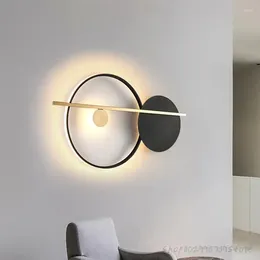 Lámpara de pared nórdica redonda minimalista dormitorio cabecera negro sala de estar fondo diseñador personalidad interior