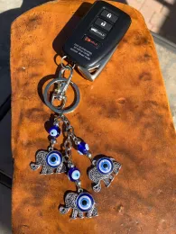 Keychains Lanyards L 3 Lucky Sier Elephant and Evil Eye Keychain Ring Home Keys Drop Delivery AMH16