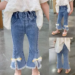 Jeans Girls 'Jeans de jeans de jeans Tenor Elastic Wild Mini Flash calças 6t Cloths' Autumn Roupos 230406