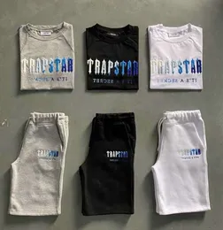 Trapstar T-Shirt-Set für Herren, mit Buchstaben bestickt, Trainingsanzug, kurze Ärmel, Plüsch-Shorts, Motion current2TW