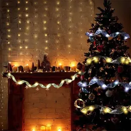 Christmas Decorations 1-10M Christmas Ribbon With Lights Waterproof For Christmas Tree Decorations 2023 New Year Wall Window Home Decorations R231106