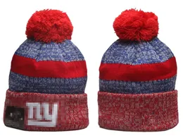 Män stickad manschetterad Pom New York NY NYG Bobble Hats Sport Knit Hat randig Sideline Wool Warm Baseball Beanies Cap for Women A19