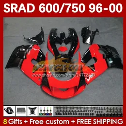 Motorrad rot schwarz Verkleidungen für SUZUKI SRAD GSXR 750 600 CC 600CC 96 97 98 99 00 168No.75 GSX-R750 GSXR600 1996 1997 1998 1999 2000 GSXR750 GSXR-600 750CC 96-00 Körper