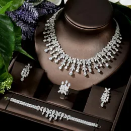 Necklace Earrings Set HIBRIDENigerian White Water Drop Fashion Teardrop Cubic Zirconia Jewelry For Women Bridesmaids Engagement N-1514