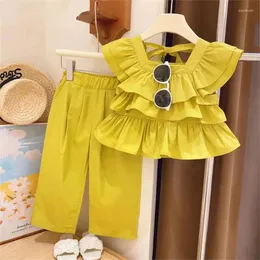 Set di abbigliamento LZH Vestiti per neonate 2023 Vestito per bambini di moda per pantaloni a maniche corte Abiti in 2 pezzi 2-8 anni Bambini
