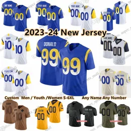 Personalizzato S-6XL fai da te 99 Aaron Donald Maglia da calcio stagione 2023-24 Matthew Stafford Cooper Kupp Kyren Williams Puka Nacua Odell Beckham Jr. Jalen Ramsey Cam Akers Higbee