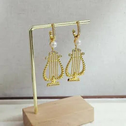 Brincos pendurados francês literário longo harpa grega menina romance para mulheres tribunal-estilo grânulo pérola luxo dourado fino piercing jóias