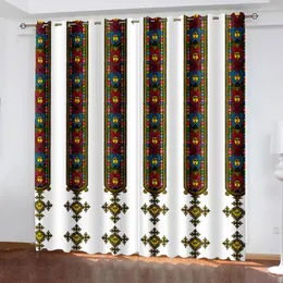 Vorhang im nationalen Stil, luxuriös, Saba Telet, äthiopisch, eritreisch, 2 Paneele, dünne Polyester-Vorhänge für Wohnzimmer, Schlafzimmer, Fenster, Drape-Dekor