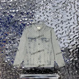 Xinxinbuy Мужчины дизайнерская куртка с двойной буквы Жаккард джинсовая ткань Женщины с длинным рукавом черный хаки синий xs-2xl
