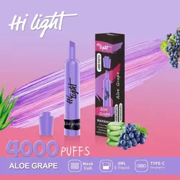 Estoque 100% Original Hi Luz 4K Puffs Disponível Vape Pen 4000 PUFS Vaporizador de cigarro eletrônico POD vs High Light Randm Elf Bar Iplay Vape Puff