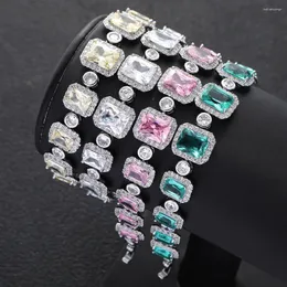 Charme pulseiras luxo geométrico doces cores quadrado zircônia cúbica cz manguito para menina casamento noivado jóias s0532