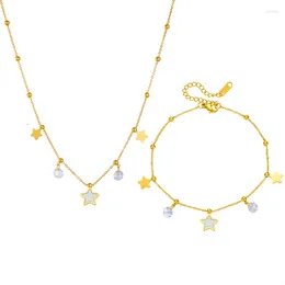 Collier Boucles D'oreilles Ensemble PAXA Mode Blanc Acrylique Coquille Cristal Charme Chaîne Lien Colliers Bracelets En Acier Inoxydable Pour Les Femmes Cadeaux De Fête