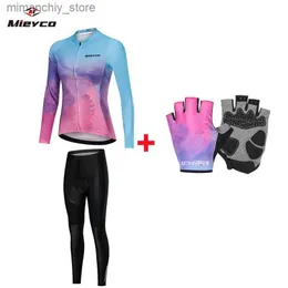 Cykeltröja sätter Pro Team Cycling Clothing Women Long Seve Bicyc Jersey Set Sport MTB Wear Quick Dry Road Bike Jersey 2023 FA Riding Suit Q231107