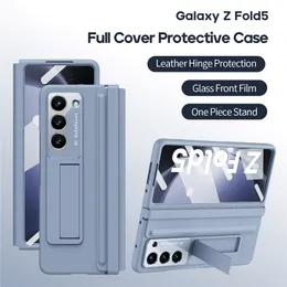 غشاء فاخر جلدي مفصلات الهاتف فوغ فوج لحالة Samsung Galaxy folding z lov5 5g أعمال قوية كاملة واقية من فيلم Kickstand Fold Shell Rackproof