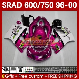 Motorcycle Fairings For SUZUKI SRAD white pink GSXR 750 600 CC 600CC 96 97 98 99 00 168No.85 GSX-R750 GSXR600 1996 1997 1998 1999 2000 GSXR750 GSXR-600 750CC 96-00 Body