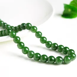 Chains Spinach Green Jasper Beaded Necklace And Hetian Jade 9-10mm Bead Women's Section