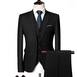 Ternos masculinos Men se adequam à cor sólida Slim Fit 3Pieces Boutique Gentleman Classic Business Fashion Casating Colet com calça