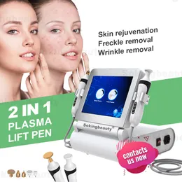 Korea 2 i 1 ögonlock Lyft Fibroblast Ozon Jet Plasma Pen Fräkn Rynka Ta bort hög frekvens Kall Plasma Duschmullad hudtaggborttagning Maskin