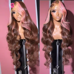 HD Brown Pink 13x4 Body Lace Prontal Brable for Women Pink Hightlight Lace Bront Human Hair Hair Hair Relgs شفاف