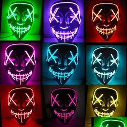 Máscaras de festa máscara LED acender o ano eleitoral de purga engraçado festival cosplay traje suprimentos brilho gota entrega casa jardim festivo dhzol