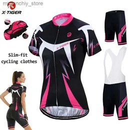 サイクリングジャージーセットX-Tiger Women's Cycling Jersey Set Summer Anti-UV Cycling Bicyc Clothing Quick Dry MountainFa Bike Clothes Cycling Set Q231107