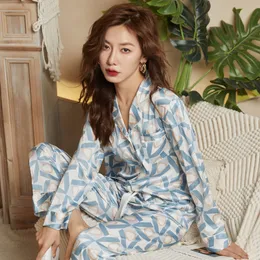 Damen-Nachtwäsche QSROCIO Verkauf von hochwertigem Damen-Pyjama-Set Luxus-Pyjama mit geometrischem Druck aus Seide beiläufiger Heim-Pyjama Damen-Pyjama 230406