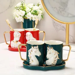 Mugs Ceramics Couple Toothbrush Cup And Tray Set Bathroom Supplies Storage Relief Pattern Mouthwash Cups Water