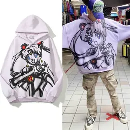 Saint Co Branded Hand-painted Graffiti Printing Beautiful Girl Soldier Water Ice Moon Limited Animation Anime Hoodie