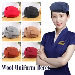 Berets cosplay companhia aérea aeromoça boné feminino inverno quente elegante arco lã boina moda coreana retroversátil chapéu