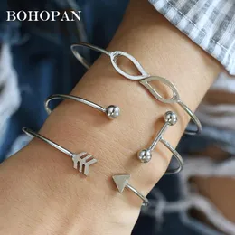 Bangle 3PCS/Set Silver Alloy Bracelet Bangles For Women Simple Open Arrow Knotted Charms Fashion Jewelry Brazalete Mujer Gift