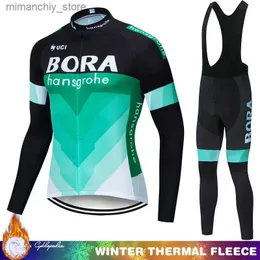 Radfahren Jersey Sets Mtb Ma Radfahren Kleidung UCI BORA männer Bib Winter Thermal Fece Jersey Set Tricuta Mann 2024 Mountainbike Sportswear Q231107