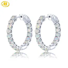 Hoop Huggie Hutang Natural Opal Sterling Silver Clip Earring 2.3 Karat Cabochon Cut Colorful Opal Classic Design Women's Earring Christmas 230404