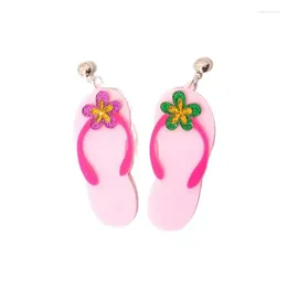 Boucles d'oreilles pendantes KUGUYS pantoufles roses pour femmes paillettes vert violet fleur mode acrylique été bijoux de plage accessoires mignons